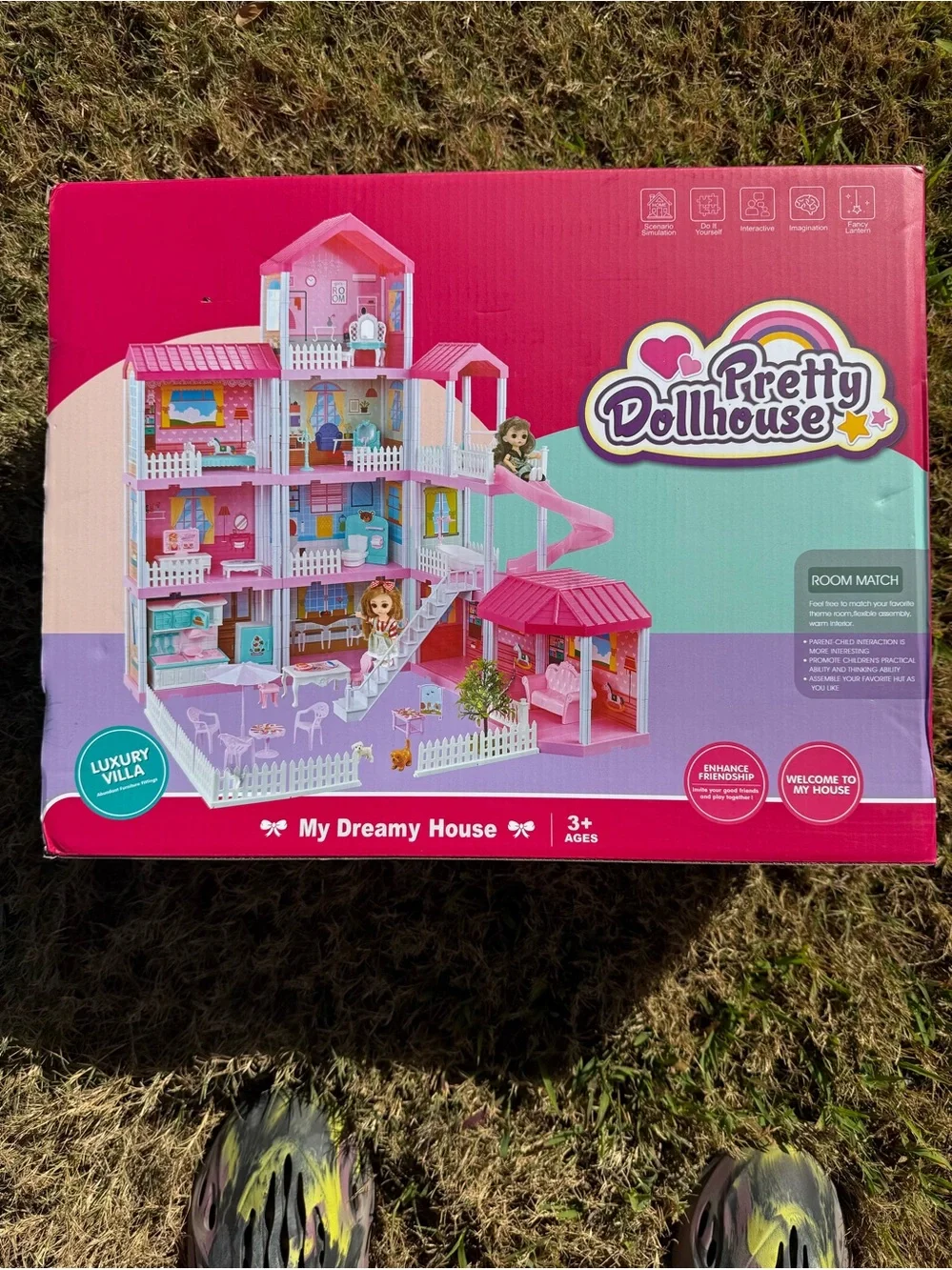 Deluxe Pink Multi-Level Dollhouse Playset with Slide and Furniture